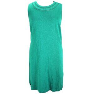 Talbots Knit Dress Womens Size XL Solid Green Sleeveless Cotton Crochet Trim